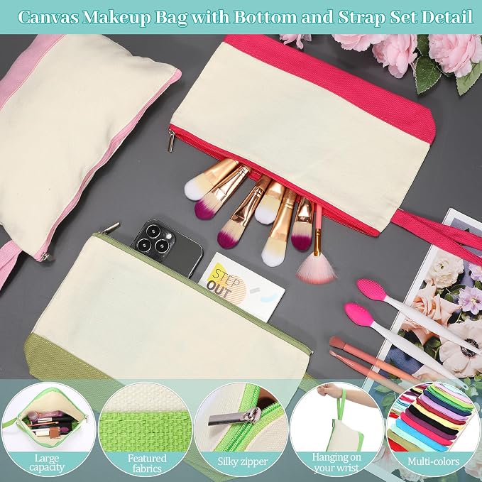 Silkfly 30 Pcs Cotton Canvas Makeup Bags Cosmetic Zipper Bags 10.2 x 5.5 x 2'' - Image 3