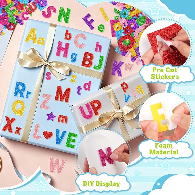 469 Pcs Glitter Foam Stickers, Letter Shapes Stickers, 7 Sheets Colorful 3D - Image 3