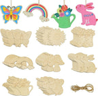 32PCS Wooden Spring Ornaments to Paint, 8 Styles DIY Blank Unfinished Wood by Unknown