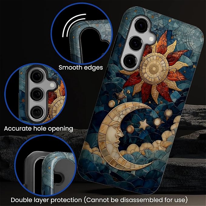 Case for Samsung Galaxy S25 Case, Sun Moon Stars Faux Stained Glass Design - Image 4