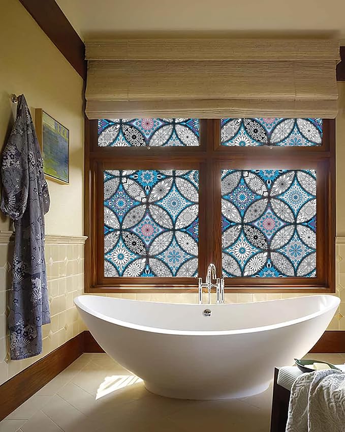 JiffDiff Blue Window Privacy Film Decorative Window Tint Film Stained Glass - Image 6