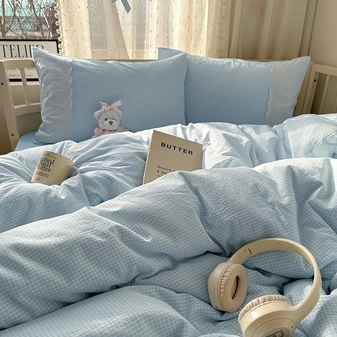 mixinni Blue Gingham Duvet Cover Twin Size - Image 6