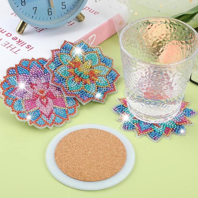 UPINS 8Pcs Lotus Diamond Art Painting Coasters Kits - Image 7