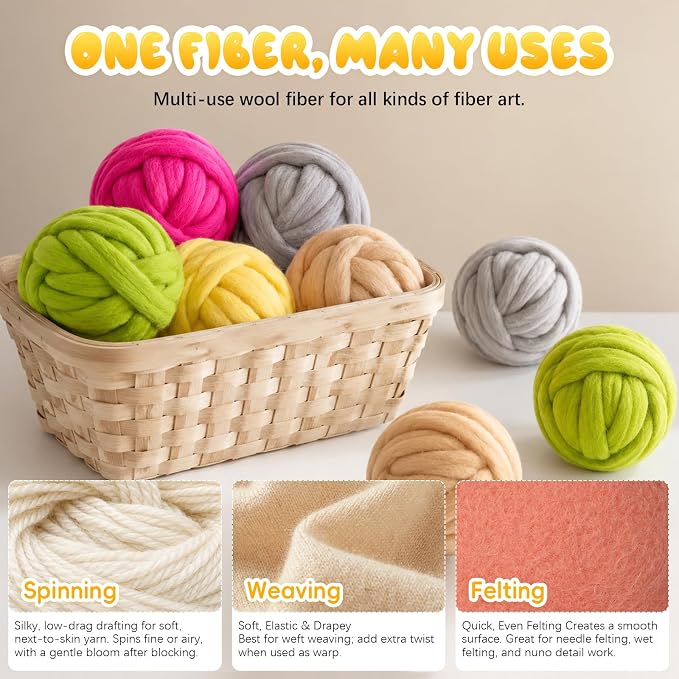 3.53oz Wool Roving: Needle Felting Wool White Roving Wool Felting Supplies Pure - Image 5