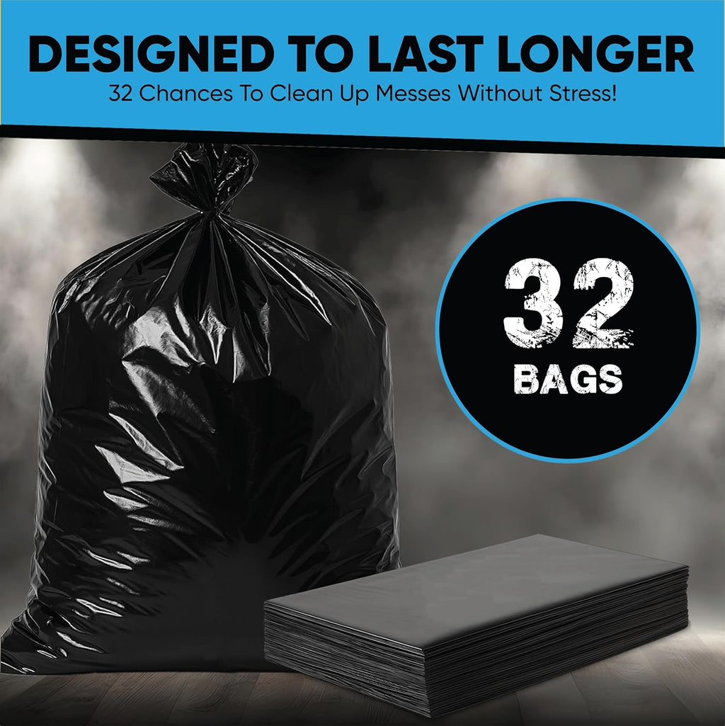 Contractor Garbage Bags 55 Gallon, Black Contractor Garbage Bag 3 Mil (32 Bags) Large 55-60 Gallon Trash Bags Heavy Duty Liners, Extra Large Trash Liners Construction, Industrial Bag