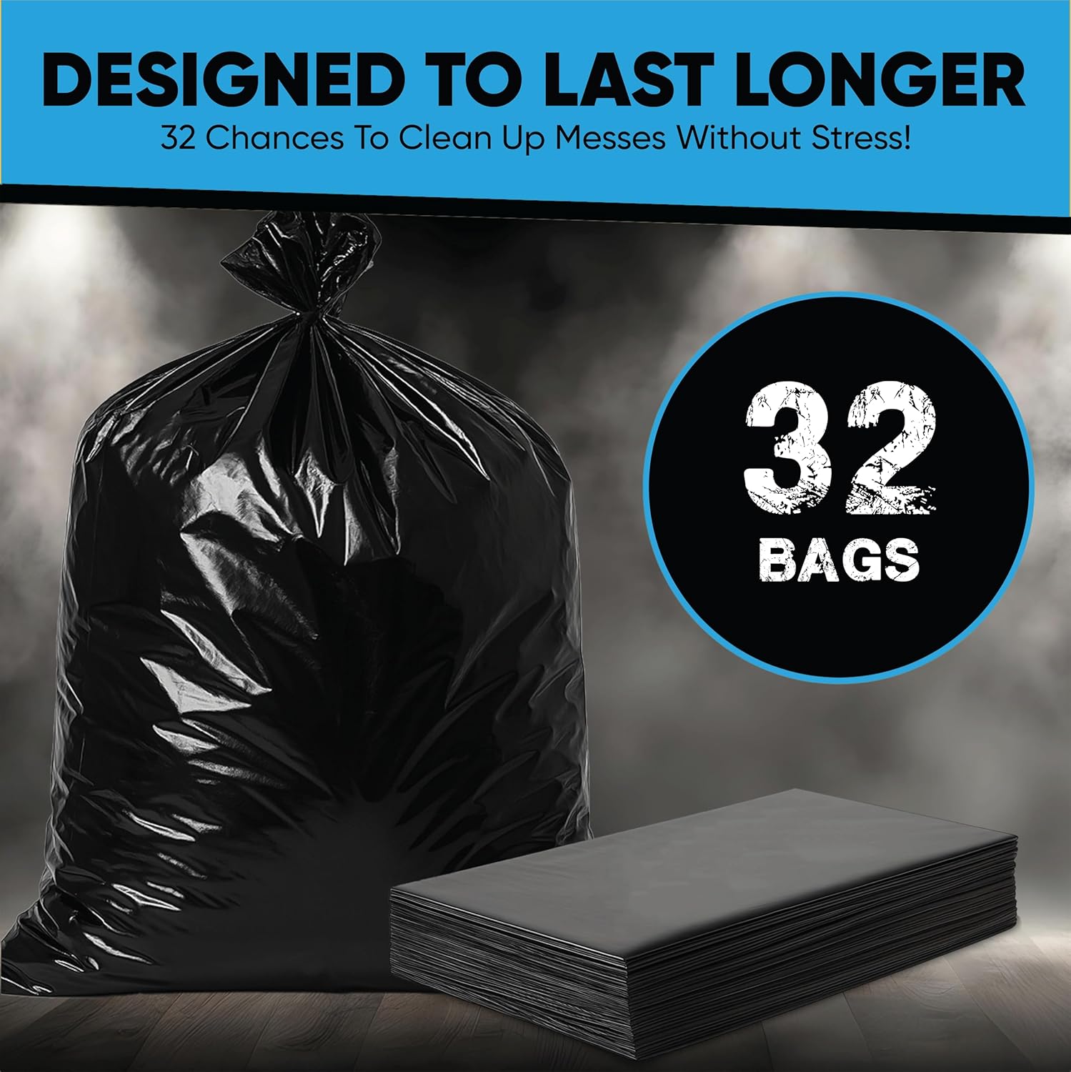 Contractor Garbage Bags 55 Gallon, Black Contractor Garbage Bag 3 Mil (32 Bags) Large 55-60 Gallon Trash Bags Heavy Duty Liners, Extra Large Trash Liners Construction, Industrial Bag