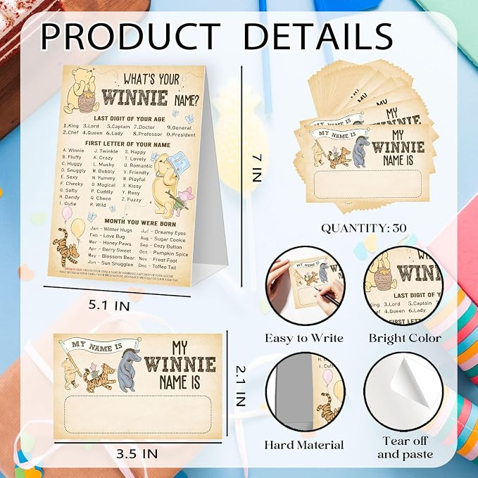 What's Your Winnie Name Game Cards, Winnie Baby Shower Game, 1 Winnie Name Game - Image 2