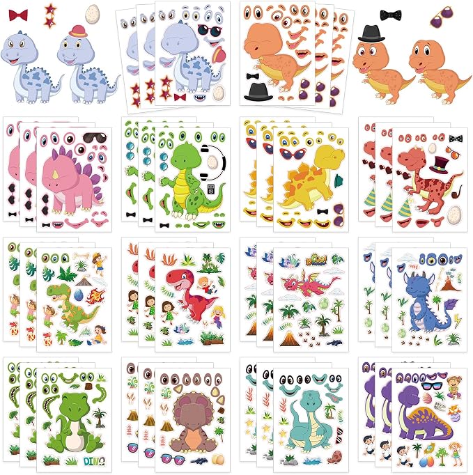 42 Sheets Create Funny Dinosaur Stickers, Make a Face Stickers by Cosomia