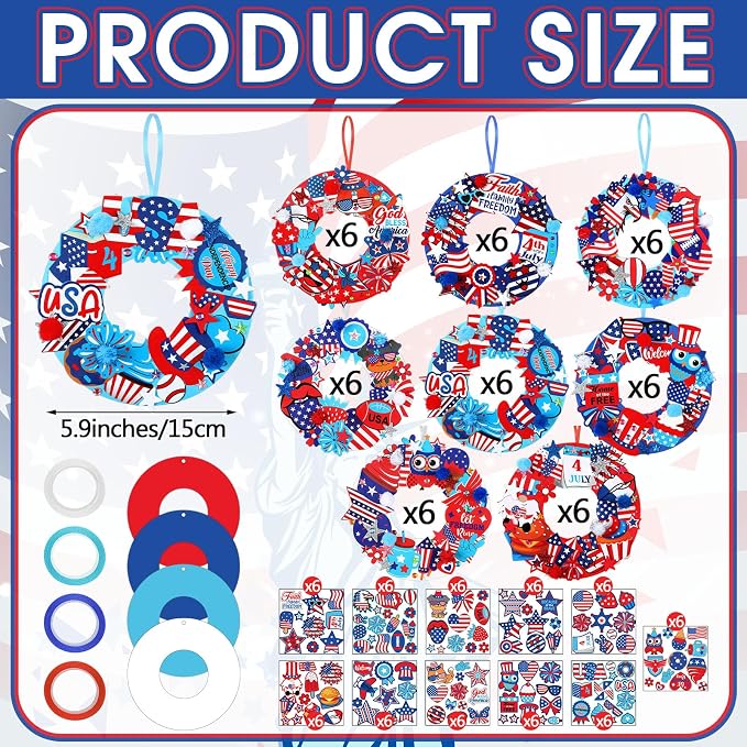 Hollowfly 48 Sets Patriotic Wreath Craft Kit DIY 4th of July Paper Crafts - Image 3