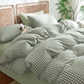 Nayoroom Gingham Duvet Cover King Size 100% Washed Cotton Green Plaid Checkered by Nayoroom