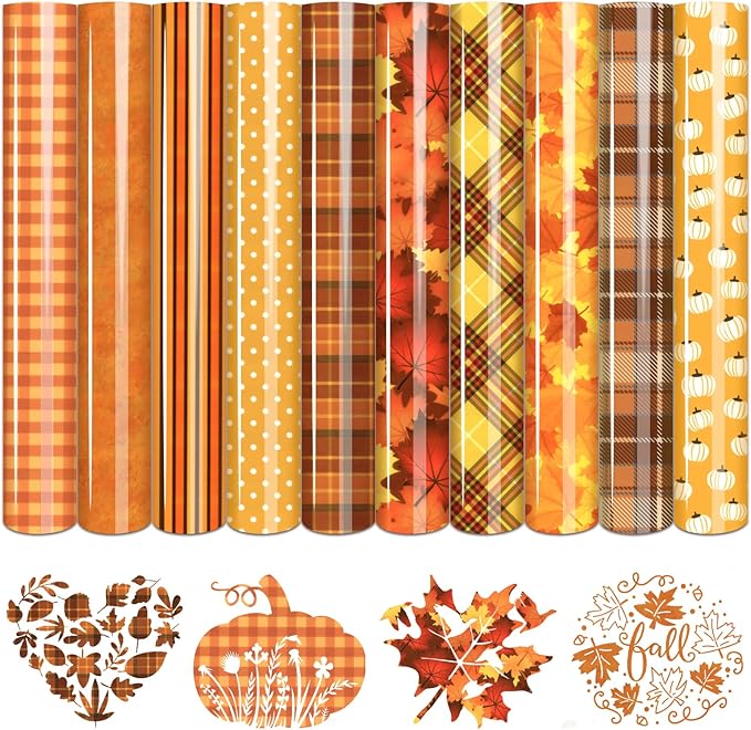 Tintnut Fall Autumn Heat Transfer Vinyl, 10 Sheets 12×10in Iron on Vinyl | Fall by Tintnut