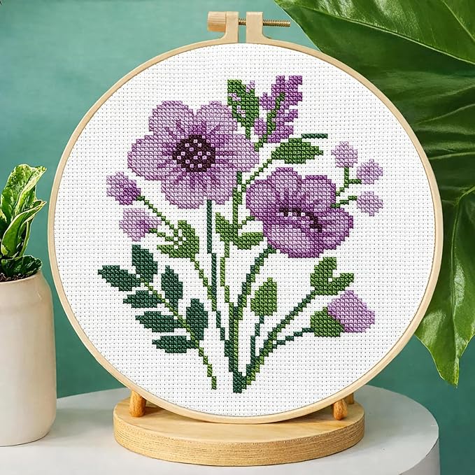 Zhenqing Purple Floral Bouquet Cross Stitch Kit - Image 2