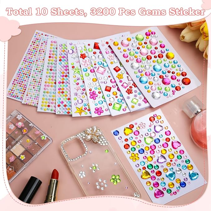 Lezmarket Gems Stickers for Kids Crafts, 10 Sheets Self-Adhesive Jewels - Image 2