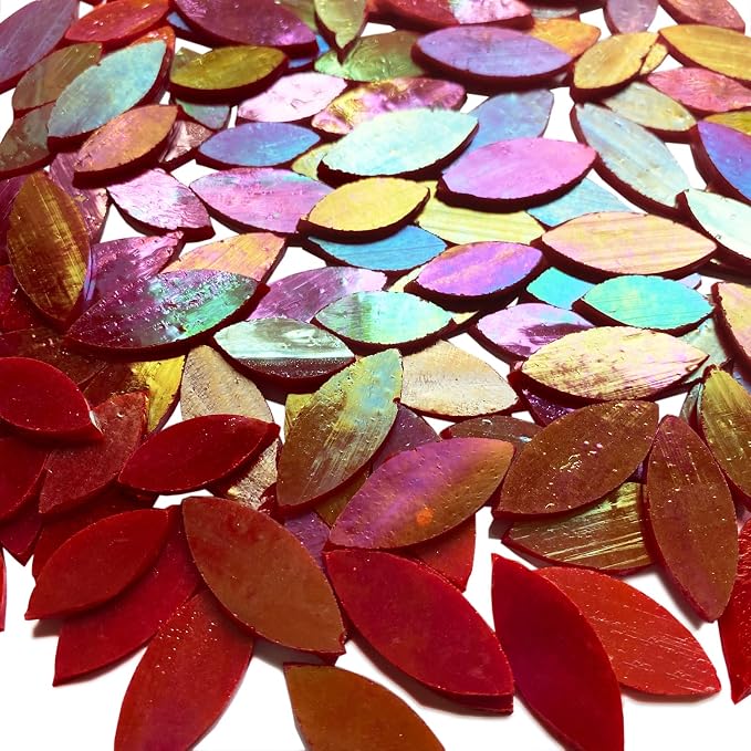 120 Pcs Iridescent Red Petal Mosaic Tiles, Hand Cut Stained Glass Petals - Image 4