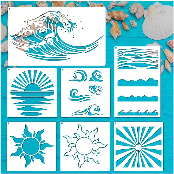 yhslmh Beach Wave Stencils for Painting on Wood Reusable Canvas Nautical - Image 8