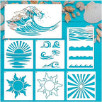 yhslmh Beach Wave Stencils for Painting on Wood Reusable Canvas Nautical - Image 8