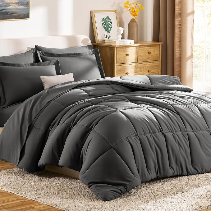 CozyLux King Size Comforter Set Dark Grey - Image 9