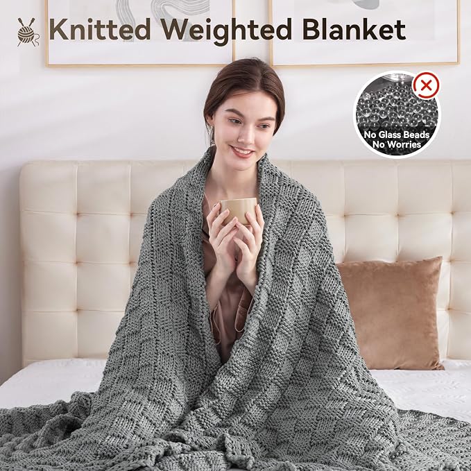 Knitted Weighted Blanket for Adult, No Beads Heavy Blanket 50” x 60'' 5lbs - Image 5