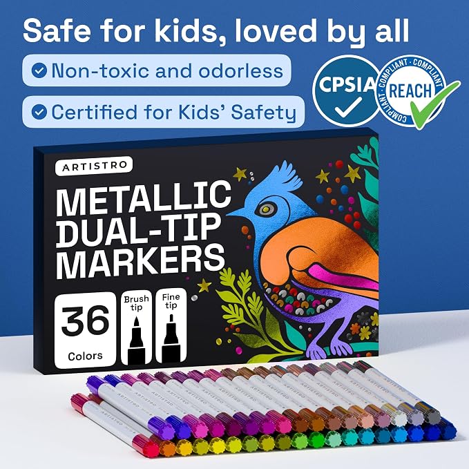 ARTISTRO 36 Metallic Dual-Tip Acrylic Paint Markers – Paint Pens Set - Image 7
