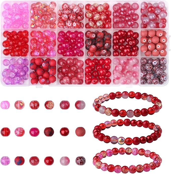 DUQGUHO 8mm Red Beads for Jewelry Making Red Glass Beads for Bracelets Crystal by DUQGUHO