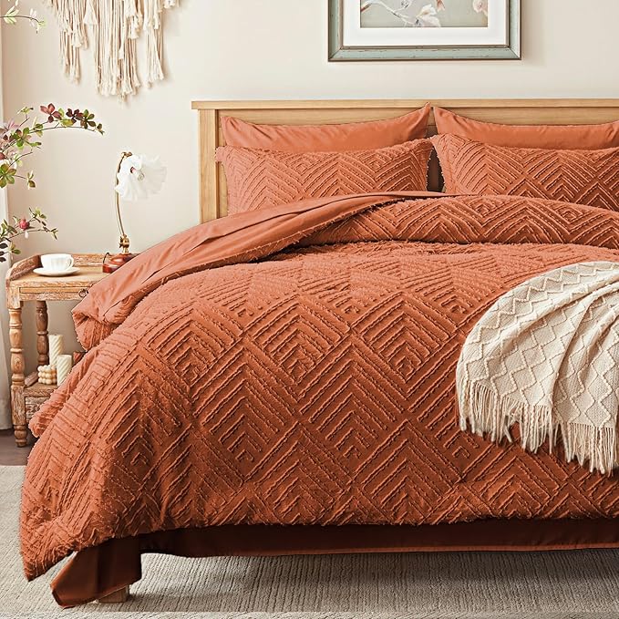 Zzlpp Queen Comforter Set 7 Pieces, Burnt Orange Tufted Bed in a Bag by ZZLPP