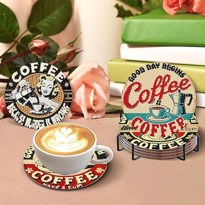 Benjenes 8 PCS Coffee Diamond Art Coasters Kits | Diamond Paintings Coasters - Image 6