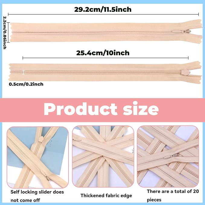 YAKA 20pcs Lvory Nylon Invisible Zippers Tailor Sewing Tools Garment - Image 2
