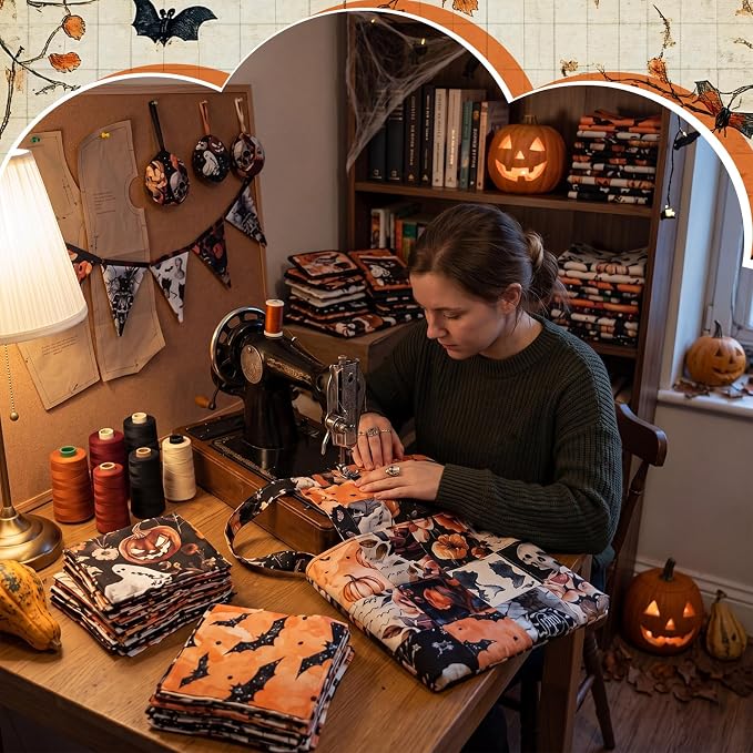HunnmingRe 20 Pcs 10''x10'' Halloween Quilting Fabric Square Spooky Gothic - Image 3