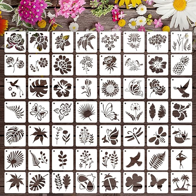 Augshy 56 Pack Flower Stencils for Wood, Butterfly & Bird Stencils for Wall & by Augshy