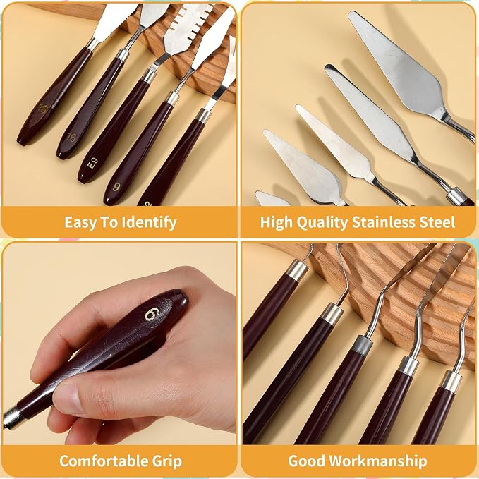 27 Pcs Palette Knife Set, Stainless Steel Painting Knife Set Wood Handle - Image 3