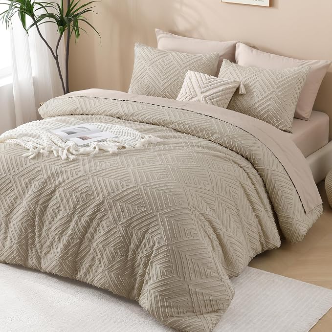 Andency Oversized King Comforter 128''x120'', 3 Pieces Oatmeal Boho Bedding Set - Image 6