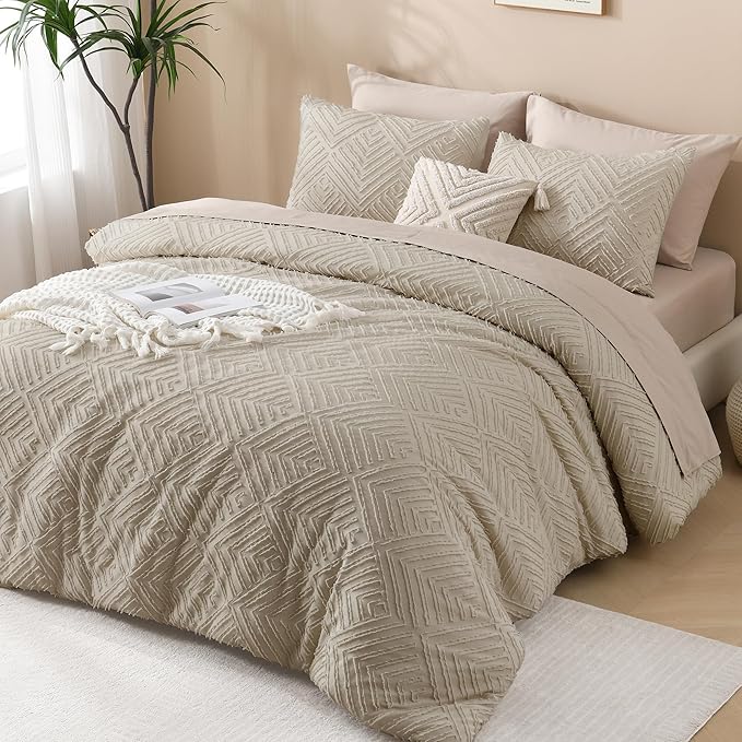 Andency Oversized King Comforter 120''x120'', 3 Pieces Oatmeal Super King Boho - Image 6