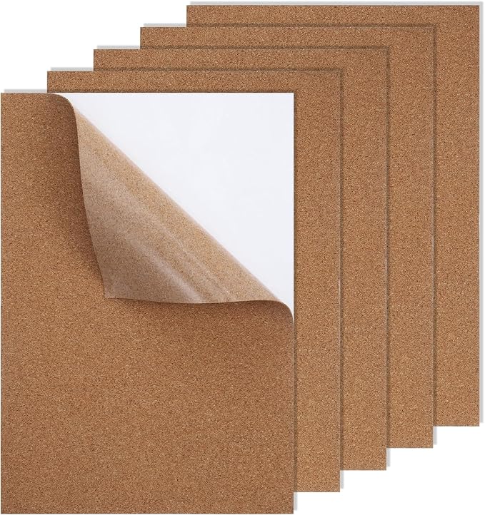 5 Pack Adhesive Cork Sheet, 1mm Thin Adhesive Cork Board Rectangle Cork Sticker by Unknown