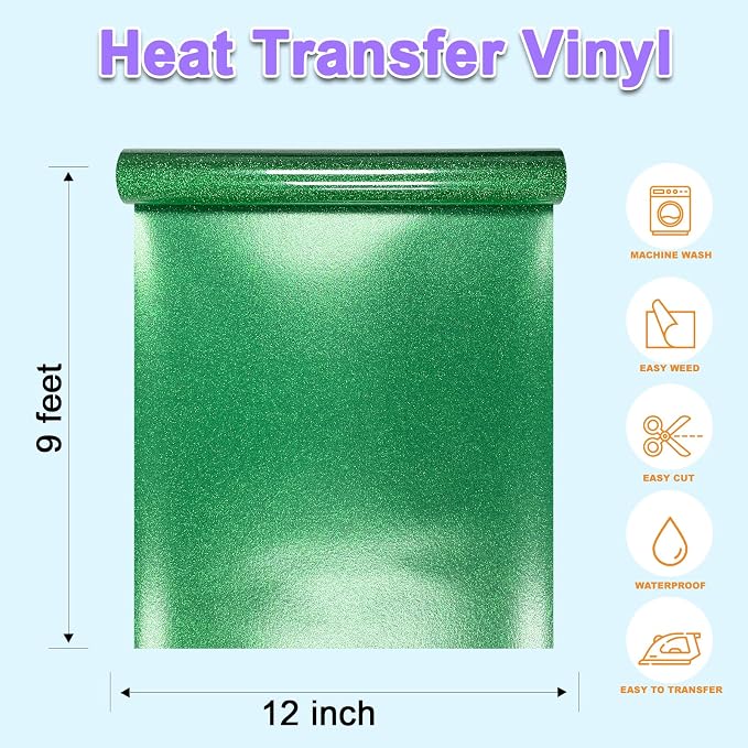 DUEUIOE Grass Green Glitter HTV Heat Transfer Vinyl Roll - Image 2