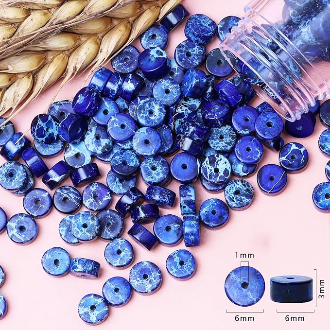 Natural Stone Heishi Beads for Necklace Making, 4 mm x 6 mm Small Flat Round - Image 6