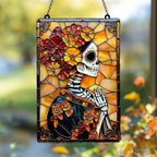 Skeleton Lady & Marigold Flowers Acrylic Suncatcher by Unknown