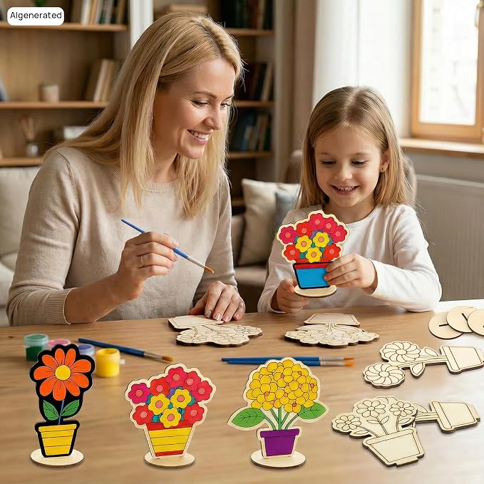24 PCS Wooden Flower Crafts to Paint, Unfinished Wooden Flowers Spring Slices - Image 6
