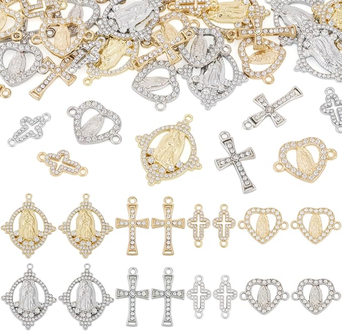 Cheriswelry 40pcs Virgin Cross Rhinestone Connector Charms Heart Oval Cross - Image 8