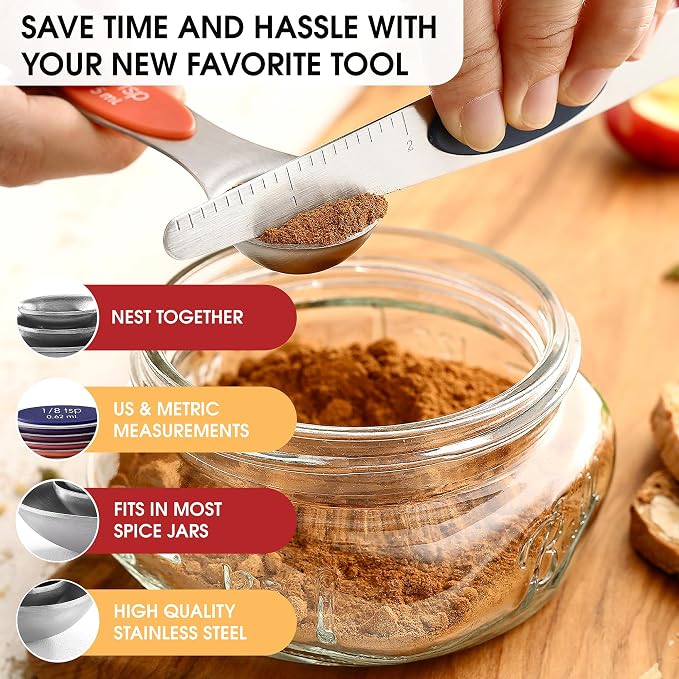 Spring Chef Stainless Steel Magnetic Measuring Spoons Set of 8 - Image 5