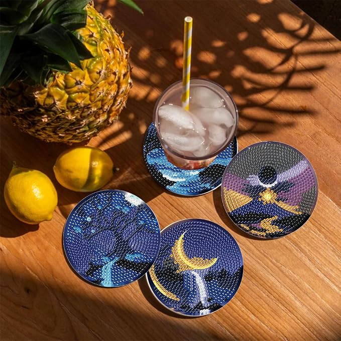 Gemozaic 8PCS Diamond Art Coasters Kit, Moon Night Landscape Diamond Painting - Image 5