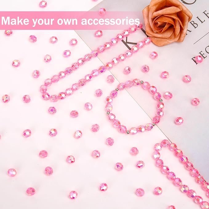 BONNY BOXX 1000pcs 6mm Acrylic Faceted Round Crystal Beads Transparent Pink AB - Image 3
