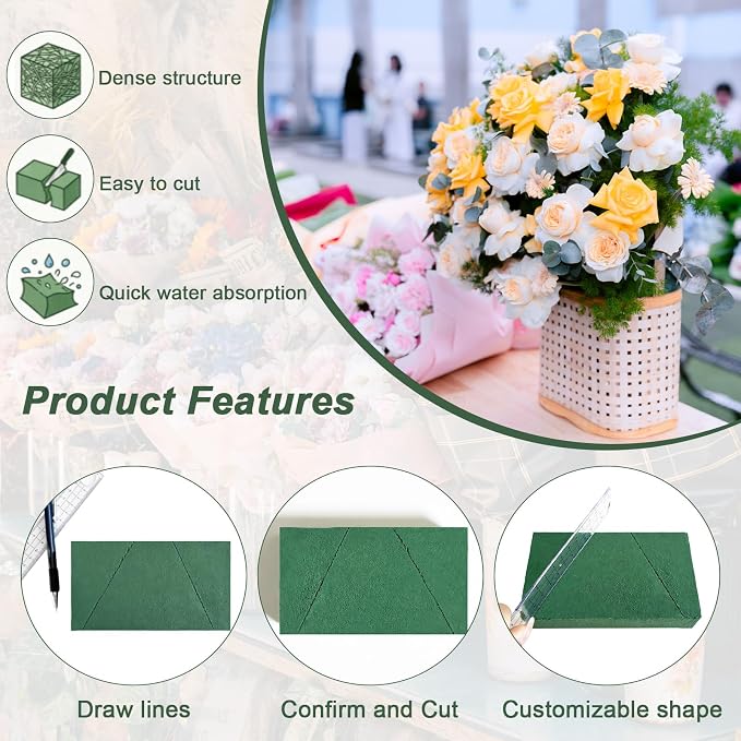 20 Pcs Floral Foam Blocks for Flower Arrangements 5.5"L x 3.1"W x 1.5"H | Green - Image 5