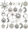 100g Craft Supplies Mixed Antique Silver Sun Moon Stars Charms Pendants by WOCRAFT