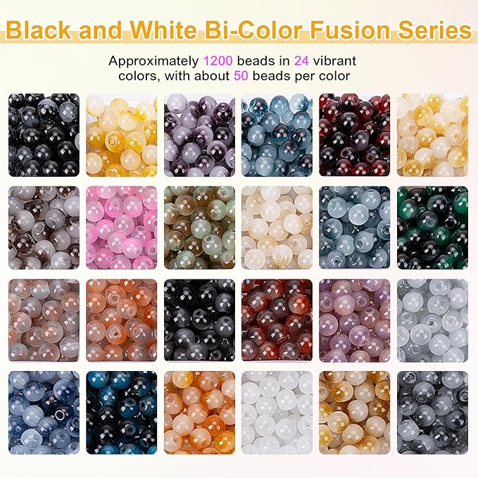 XSEINO About 1200+ pcs 6mm Glass Beads Bracelet Making Kit, 24 Assorted Black - Image 3