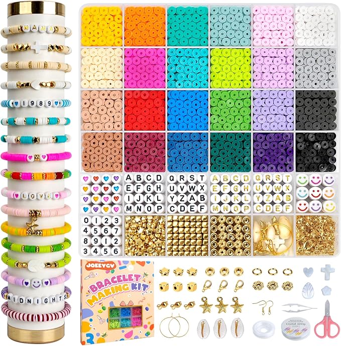 JQEEYGV 5500pcs Clay Beads Bracelet Making Kit 24 Colors Flat Preppy Beads by JQEEYGV