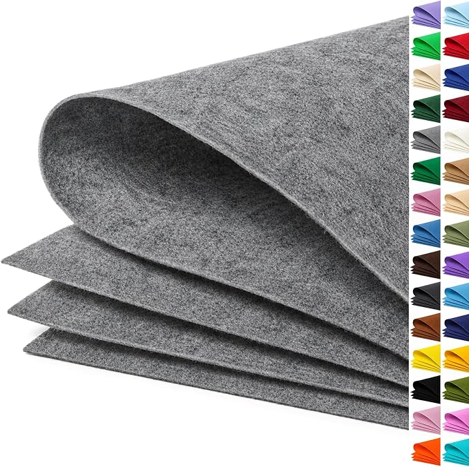 Gray Large Felt Fabric 36" x 36", 1mm Stiff Felt Sheet, Nonwoven Fabric by ZANEXIR