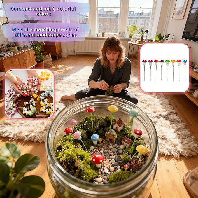 Enchanted Garden Miniature Mushroom Decorations, 40-Piece Resin Fairy Garden - Image 5