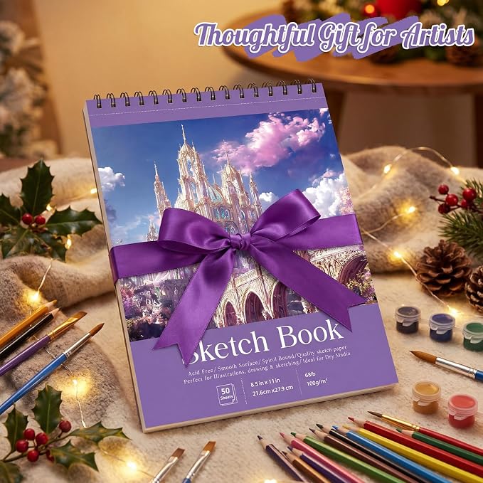 Prudiut Sketch Book 4 Pack 8.5x11 Inch Violet Spiral Bound Sketch Pad - Image 7