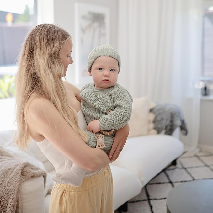FRIGG Lucky Symmetrical SilkySoft Silicone Baby Pacifier | Made in Denmark | BPA-Free (Blush/Cedar, 6-18 Months)