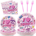 Qyeahkj 100Pcs 2000s Y2K Pink Decorations Party Supplies 90s Plates Napkins by Qyeahkj